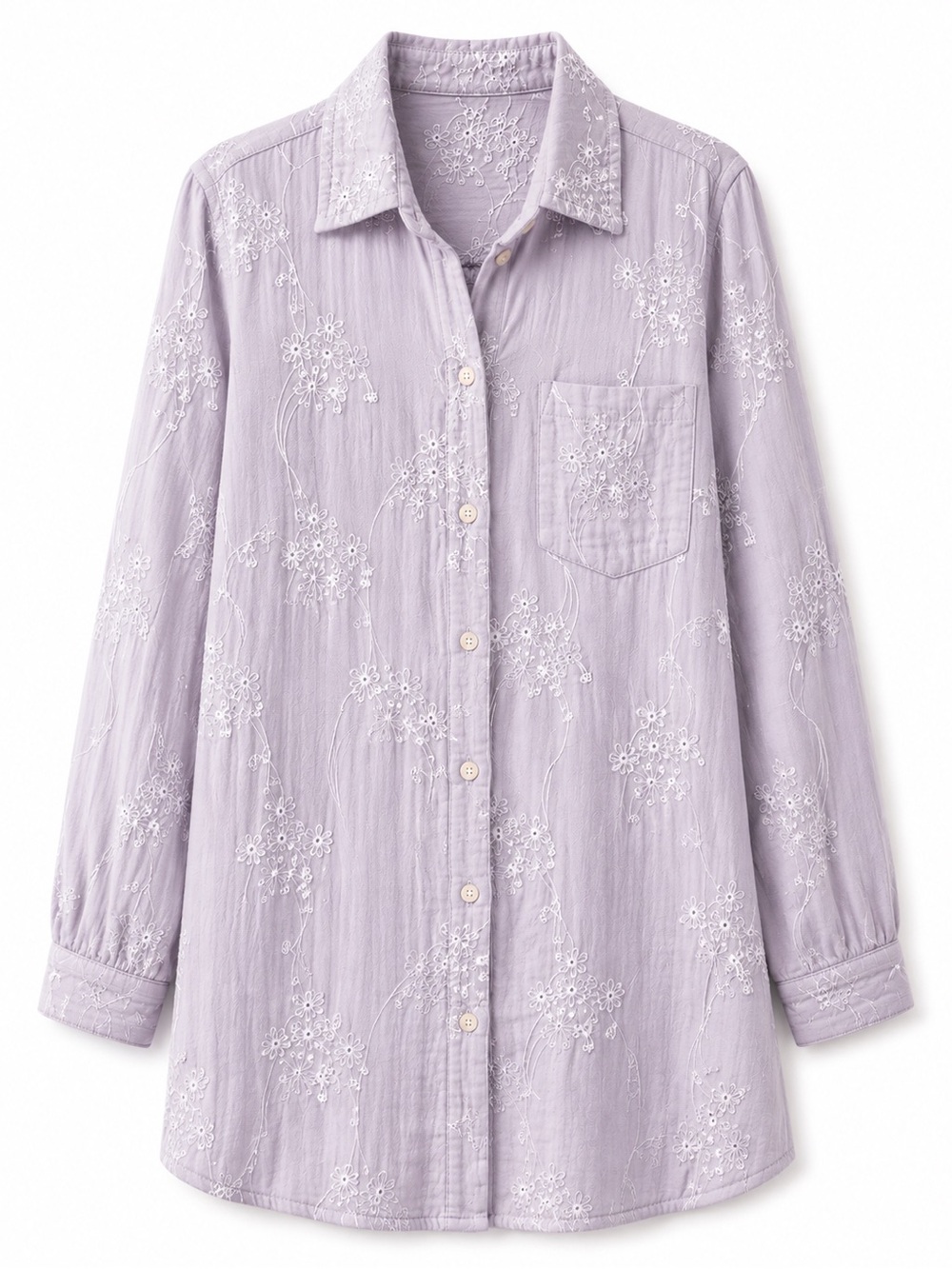 NWOT Sundance Lavender Embroidered Button-Up Cotton Tunic Gauzy Feel